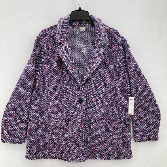 Chico's Cardigan Sweater Structured Notch Collar Women's 4 Raspberry Knit‎ Heavy - Picture 1 of 14